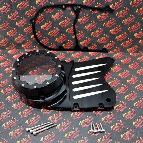 Billet aluminum stator cover clear window + 2 inserts for Yamaha Banshee BLACK 10
