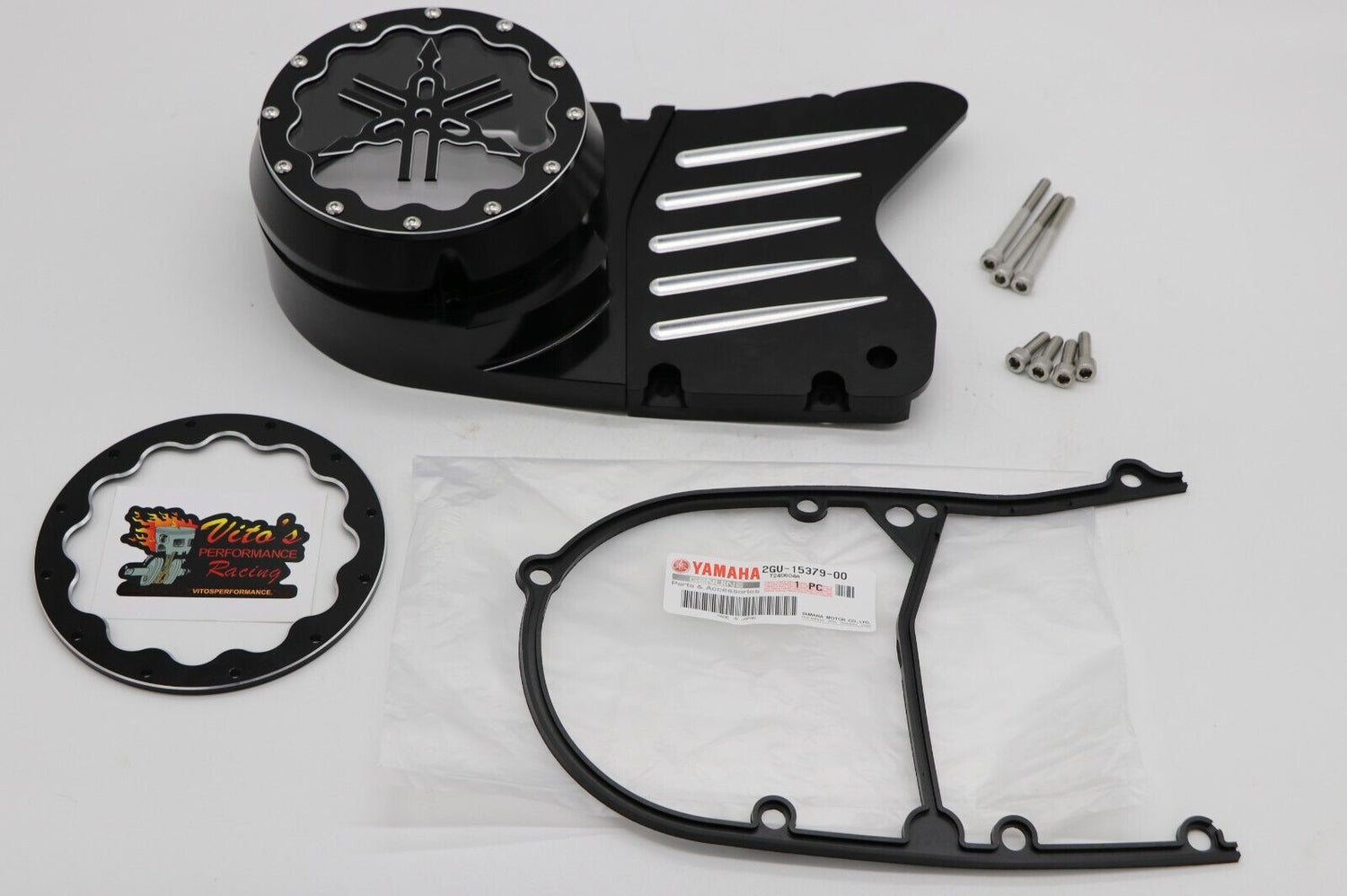 Billet aluminum stator cover clear window + 2 inserts for Yamaha Banshee BLACK 12