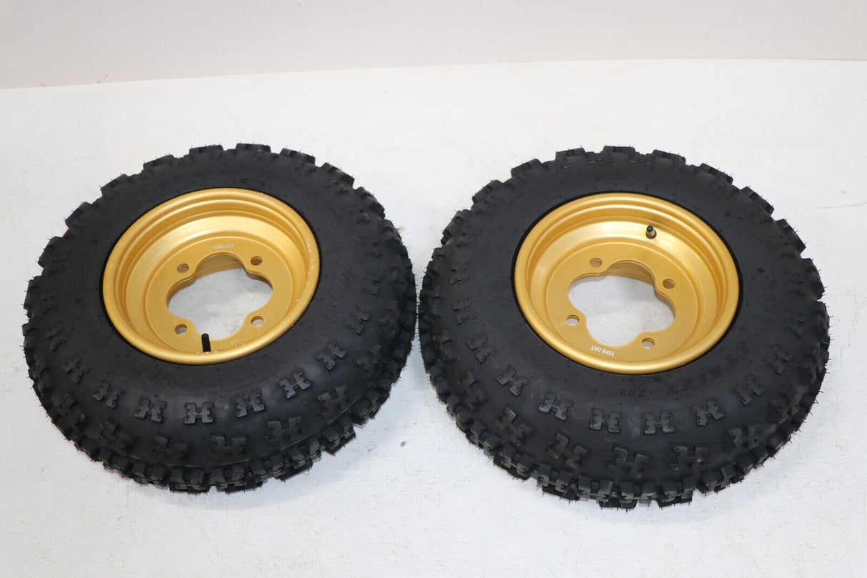 NEW 21x7x10 front tires + wheels rims HONDA 450r 400EX 300EX TRX250r GOLD 2