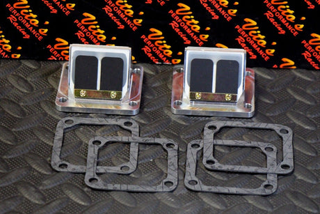 Vito's billet aluminum BULLSEYE REED VALVE CAGES + carbon flex reeds BANSHEE 1