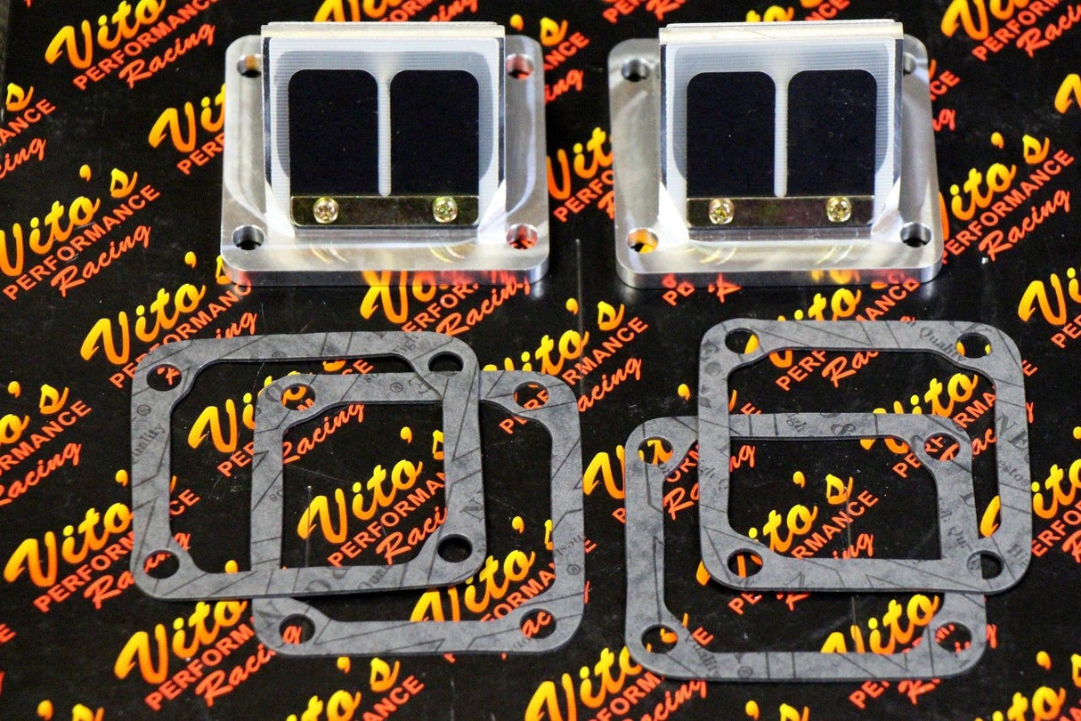 Vito's billet aluminum BULLSEYE REED VALVE CAGES + carbon flex reeds BANSHEE 2