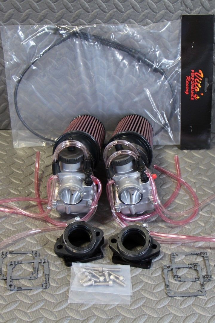 NEW 2 x 35mm carburetors carbs + throttle cable Banshee + pod filters + intakes 3