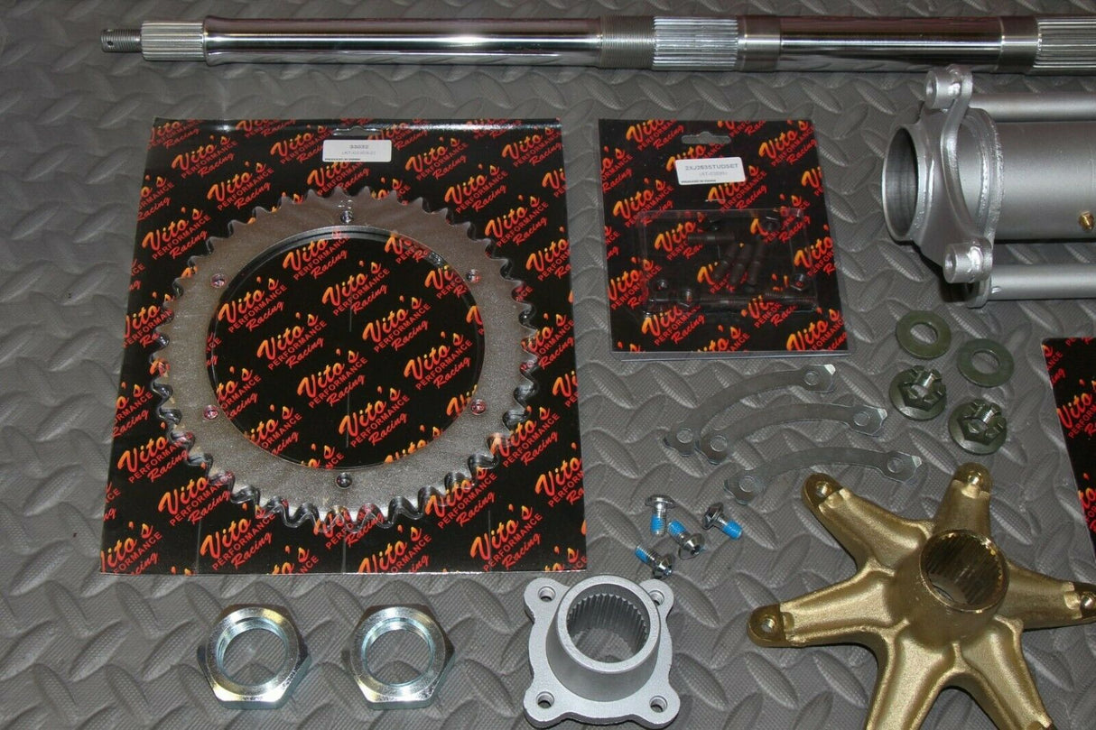 New +2" Banshee Rear Setup Axle Carrier Rotor + Hubs + Sprocket 38 Tooth CHROME 2