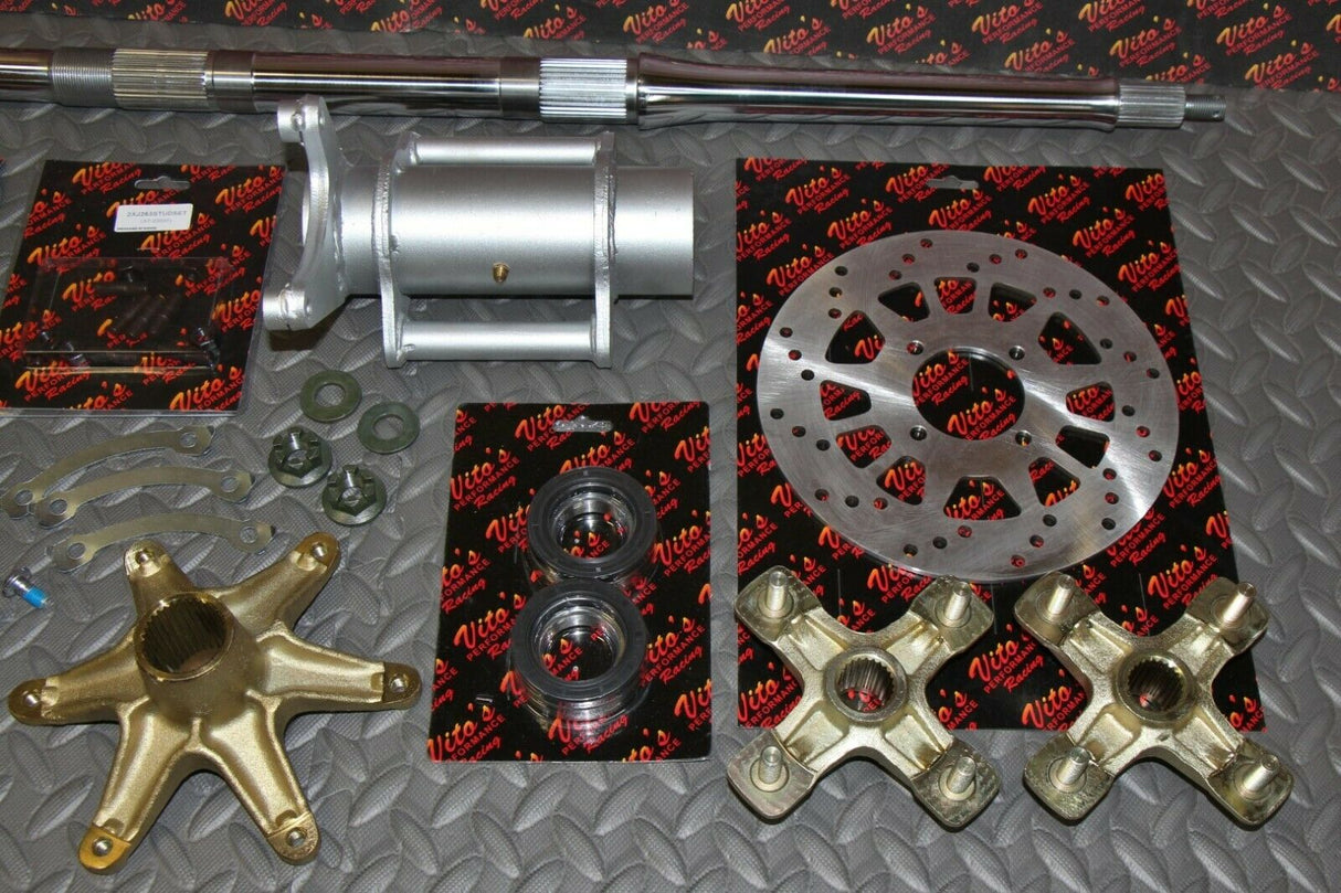 New +2" Banshee Rear Setup Axle Carrier Rotor + Hubs + Sprocket 38 Tooth CHROME 3