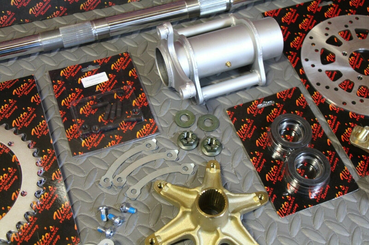 New +2" Banshee Rear Setup Axle Carrier Rotor + Hubs + Sprocket 38 Tooth CHROME 4