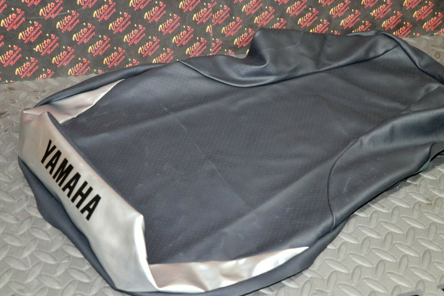 NEW SEAT COVER ONLY Yamaha Banshee cover BLACK DIMPLE + SILVER + LETTERS 2