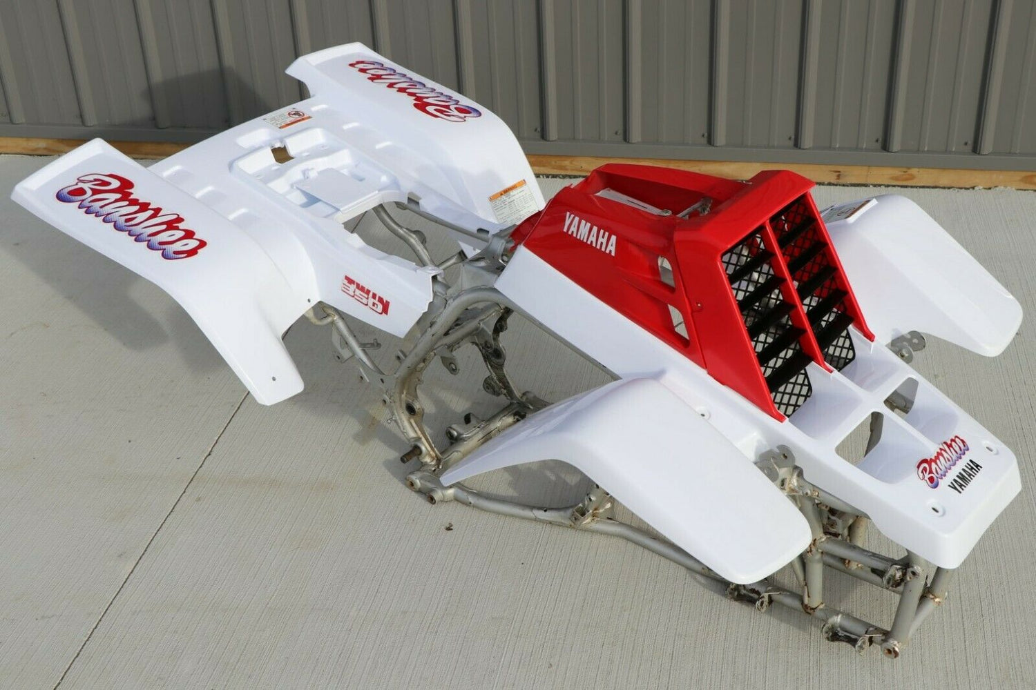 Yamaha Banshee fenders + gas tank plastic + grill + graphics WHITE  RED 1990 1