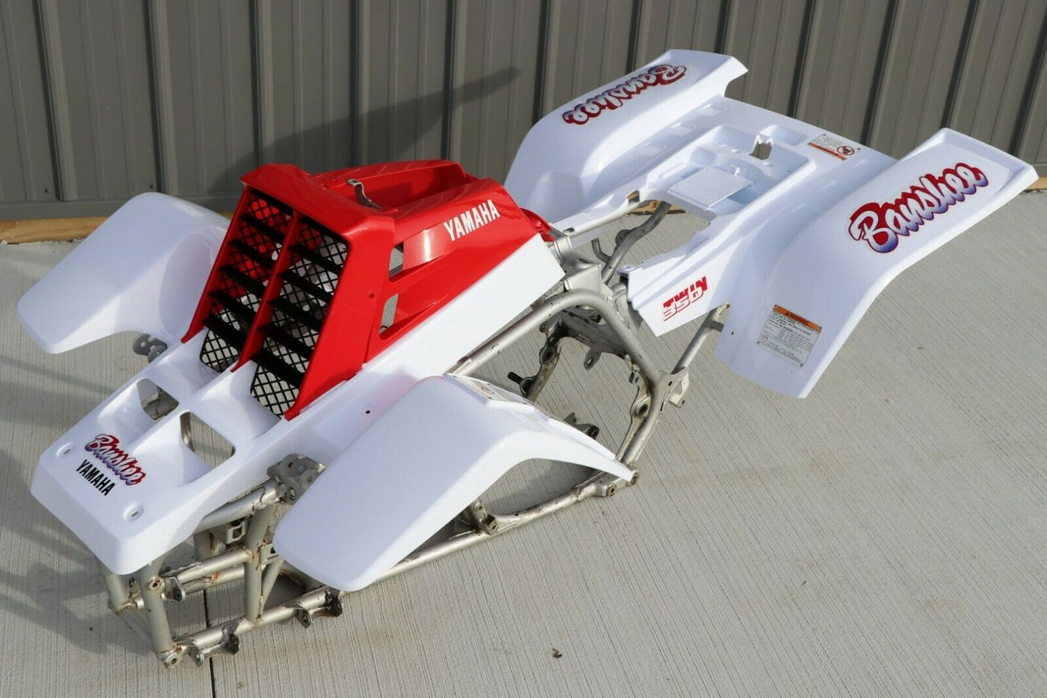 Yamaha Banshee fenders + gas tank plastic + grill + graphics WHITE  RED 1990 2
