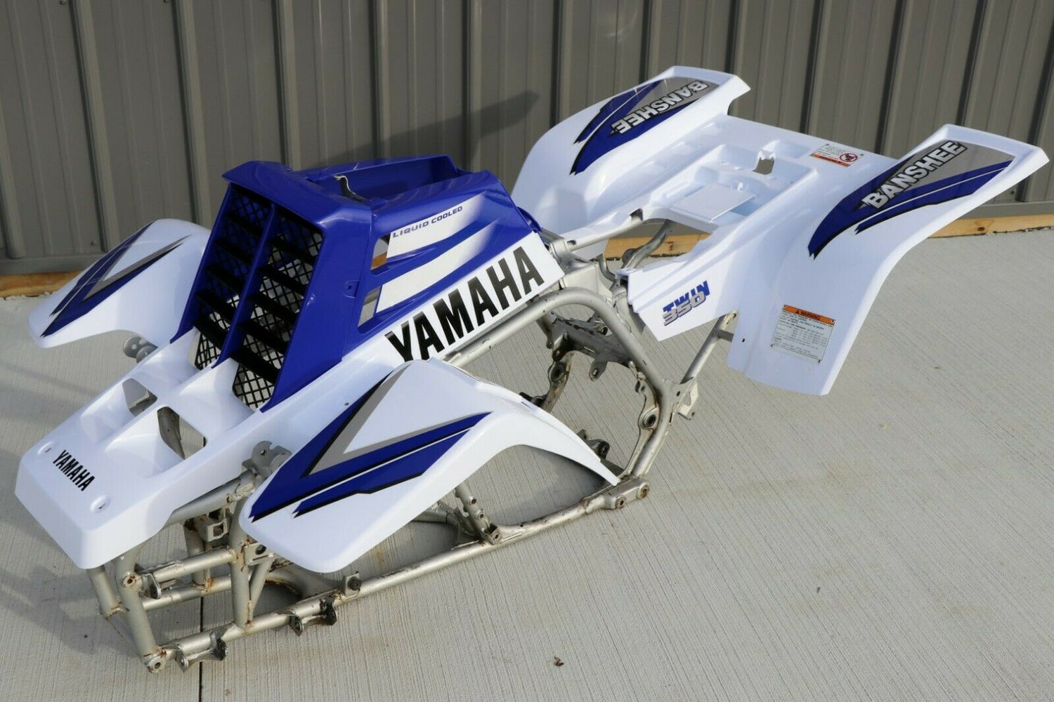 Yamaha Banshee fenders + gas tank plastic + grill + graphics WHITE  BLUE 1998 3