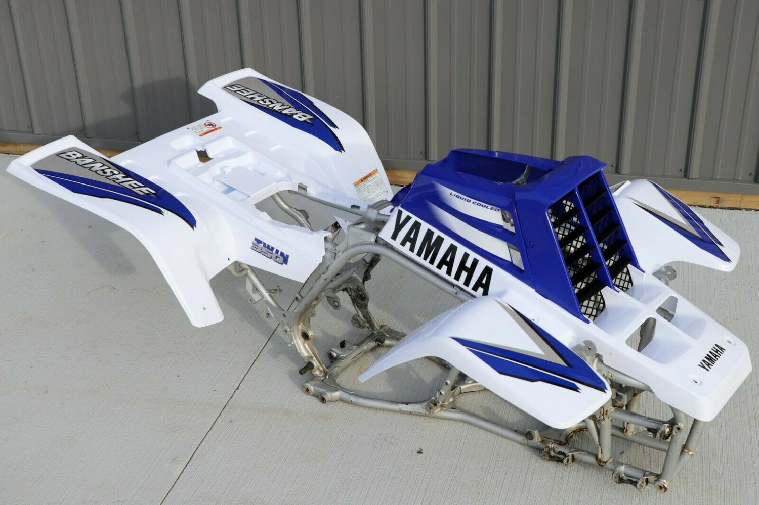 Yamaha Banshee fenders + gas tank plastic + grill + graphics WHITE  BLUE 1998 4