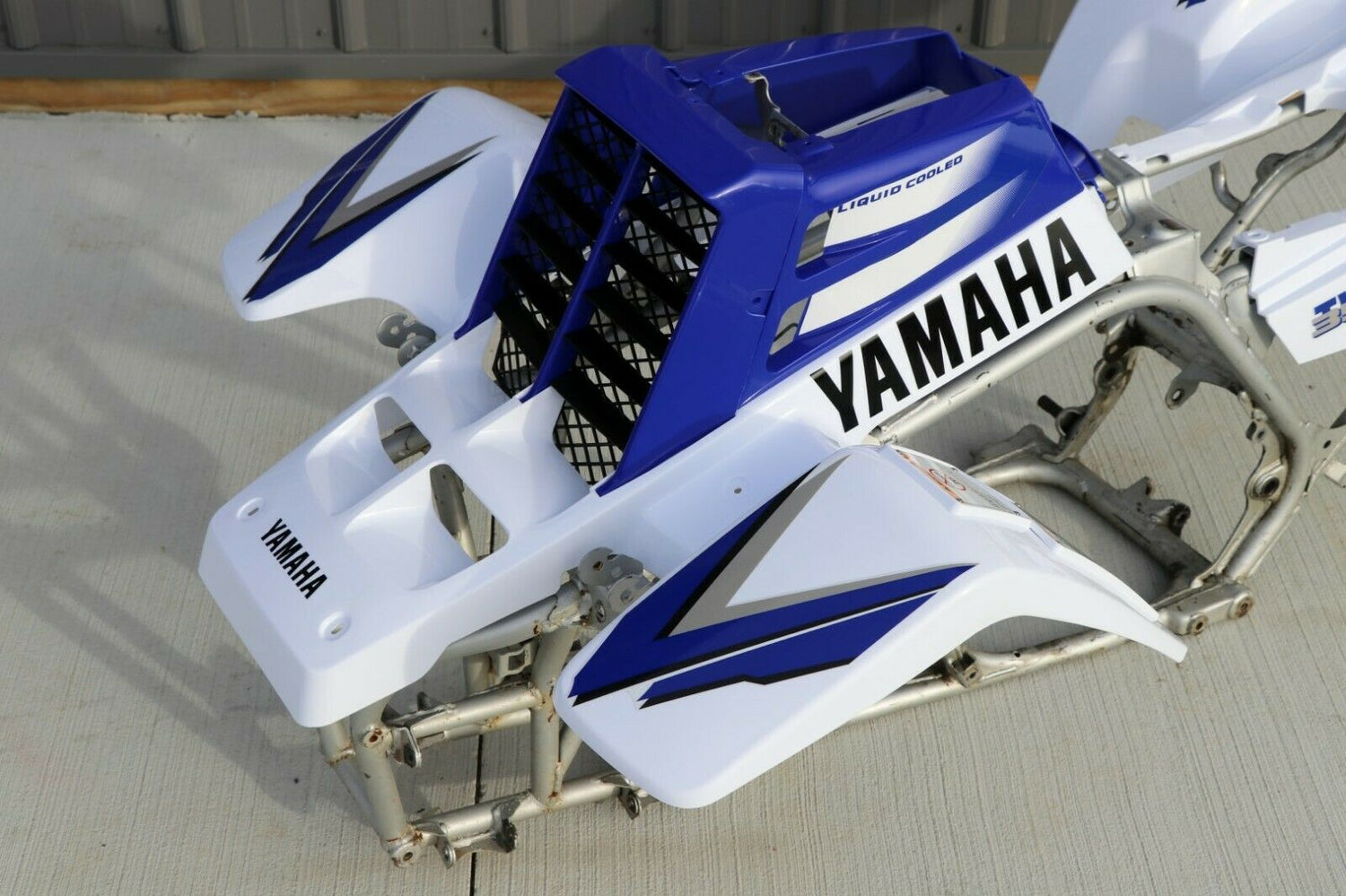 Yamaha Banshee fenders + gas tank plastic + grill + graphics WHITE  BLUE 1998 5