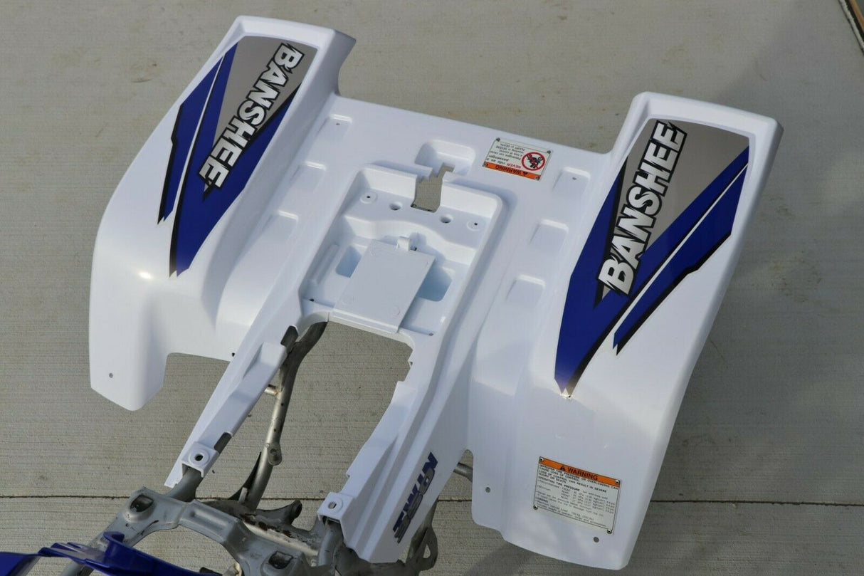 Yamaha Banshee fenders + gas tank plastic + grill + graphics WHITE  BLUE 1998 10