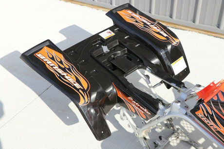 Yamaha Banshee fenders + gas tank plastic + grill + graphics BLACK ORANGE Set A 6