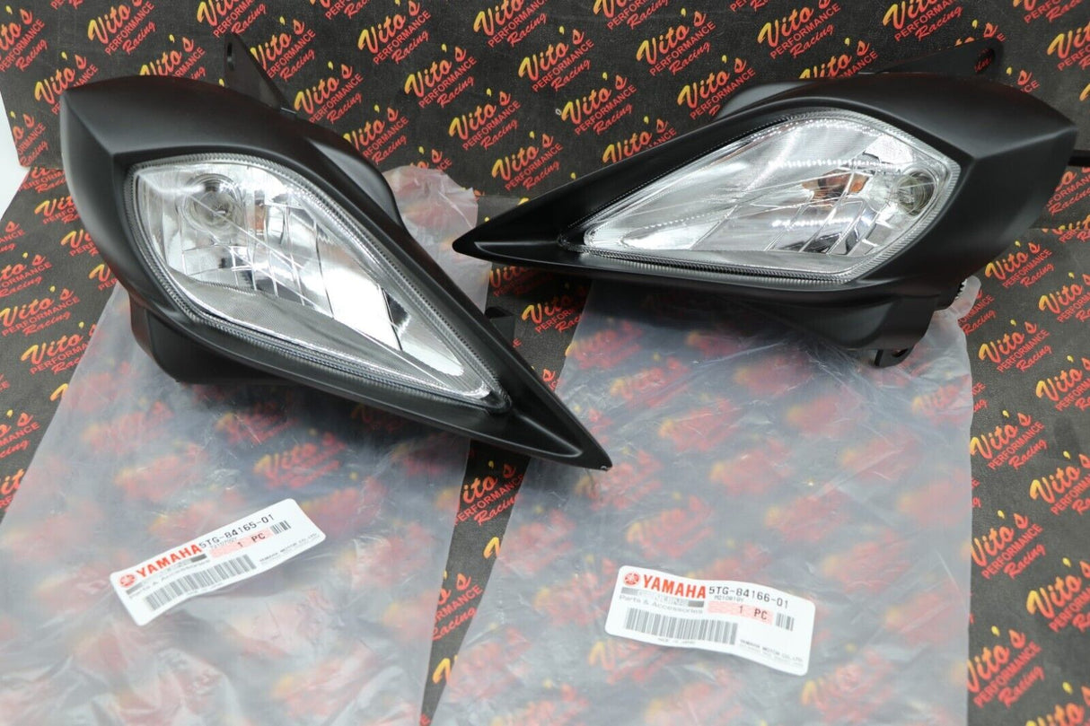 2 x Headlights + bulbs + plastic surround + socket Yamaha YFZ450 Raptor 700 700R 1