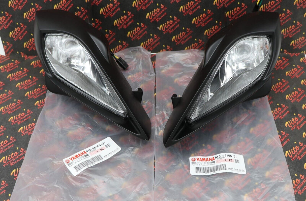 2 x Headlights + bulbs + plastic surround + socket Yamaha YFZ450 Raptor 700 700R 2