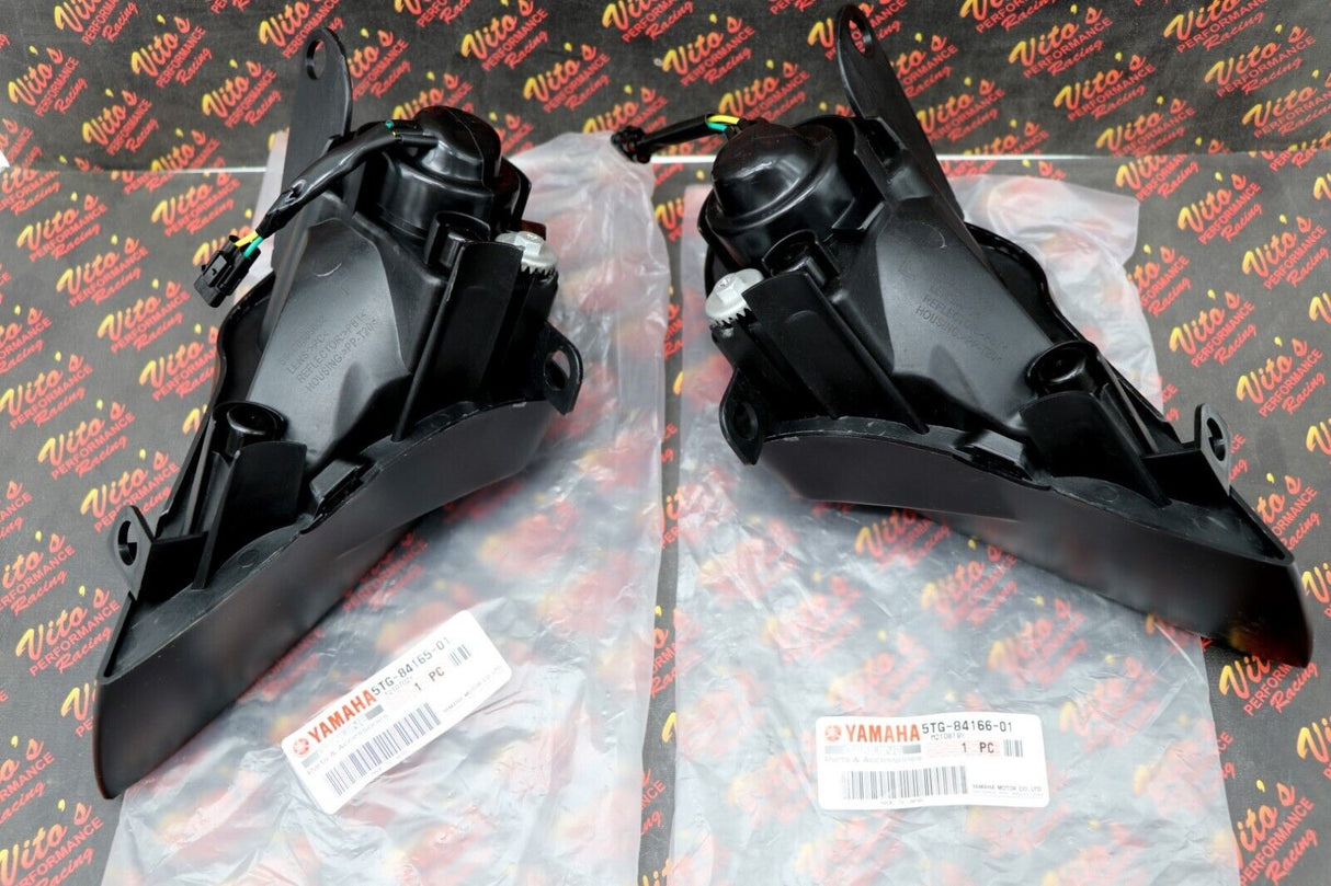 2 x Headlights + bulbs + plastic surround + socket Yamaha YFZ450 Raptor 700 700R 6