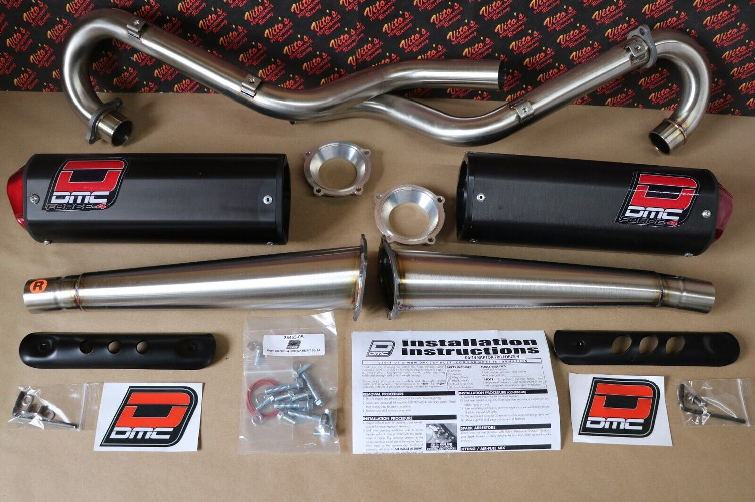 DMC Force-4 Twin Megaphone Comp dual Exhaust YAMAHA RAPTOR 700 2006-2014 1