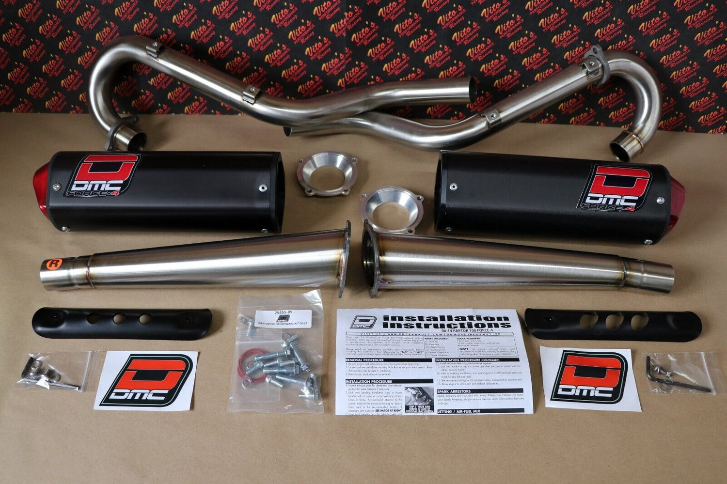 DMC Force-4 Twin Megaphone Comp dual Exhaust YAMAHA RAPTOR 700 2006-2014 2