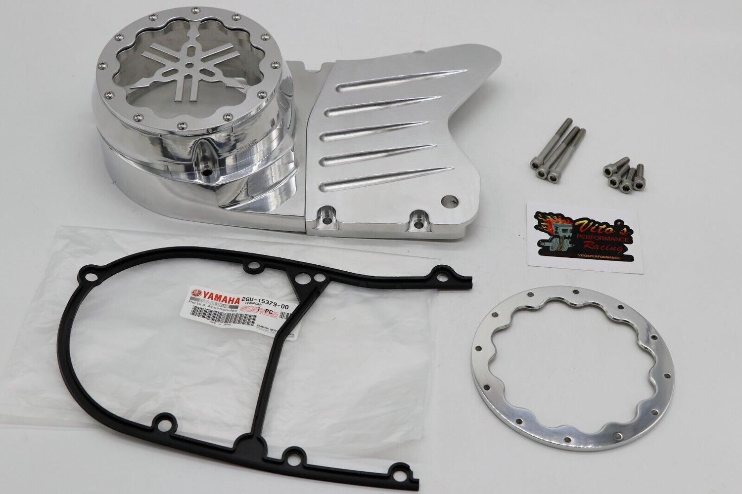 BILLET ALUMINUM STATOR COVER CLEAR WINDOW + 2 INSERTS FOR YAMAHA BANSHEE SILVER 1