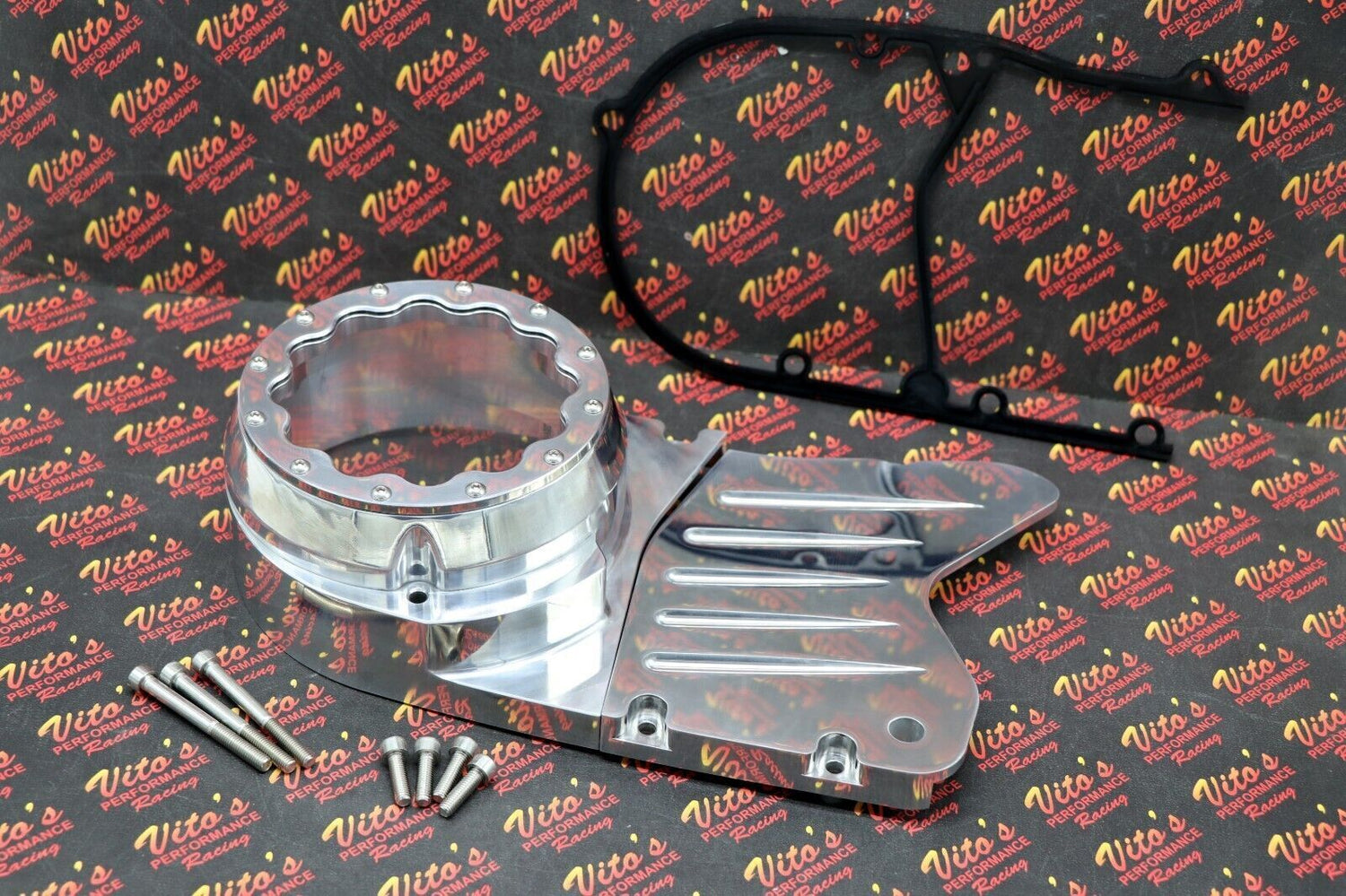 BILLET ALUMINUM STATOR COVER CLEAR WINDOW + 2 INSERTS FOR YAMAHA BANSHEE SILVER 2