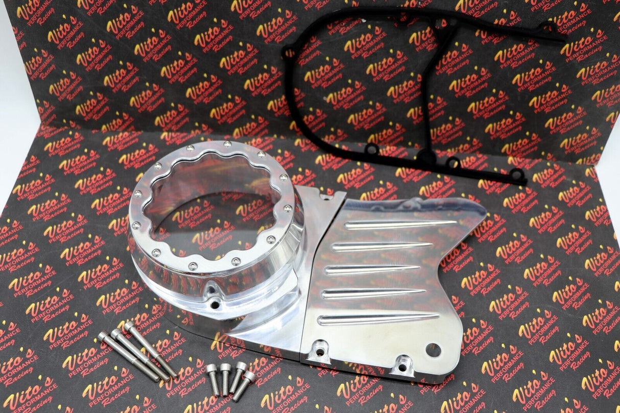 BILLET ALUMINUM STATOR COVER CLEAR WINDOW + 2 INSERTS FOR YAMAHA BANSHEE SILVER 3