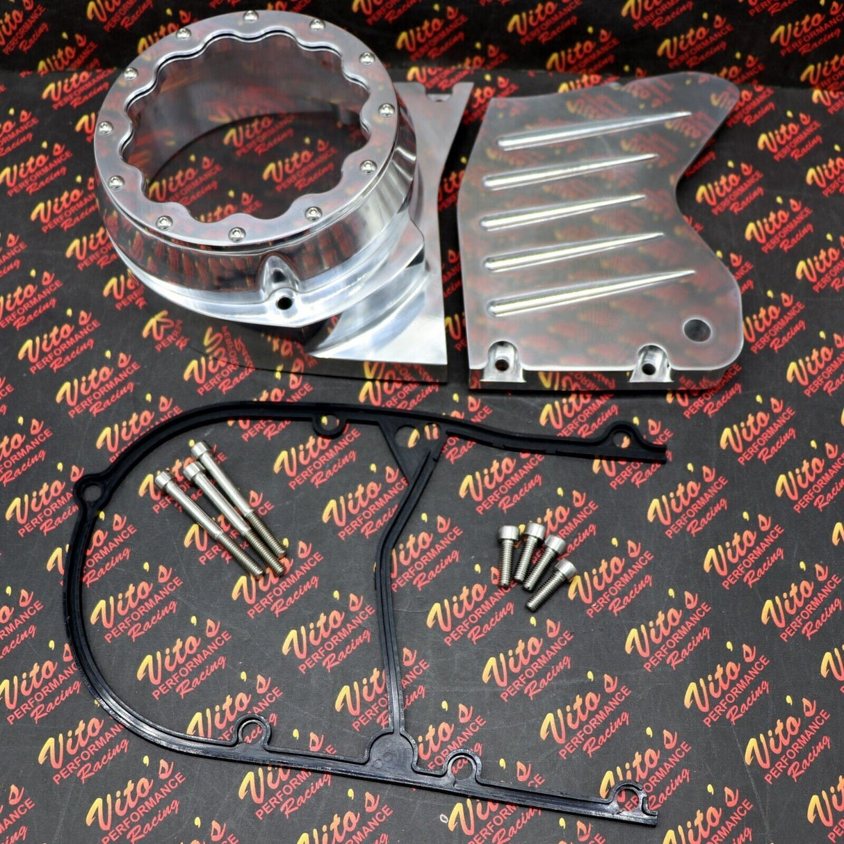 BILLET ALUMINUM STATOR COVER CLEAR WINDOW + 2 INSERTS FOR YAMAHA BANSHEE SILVER 4