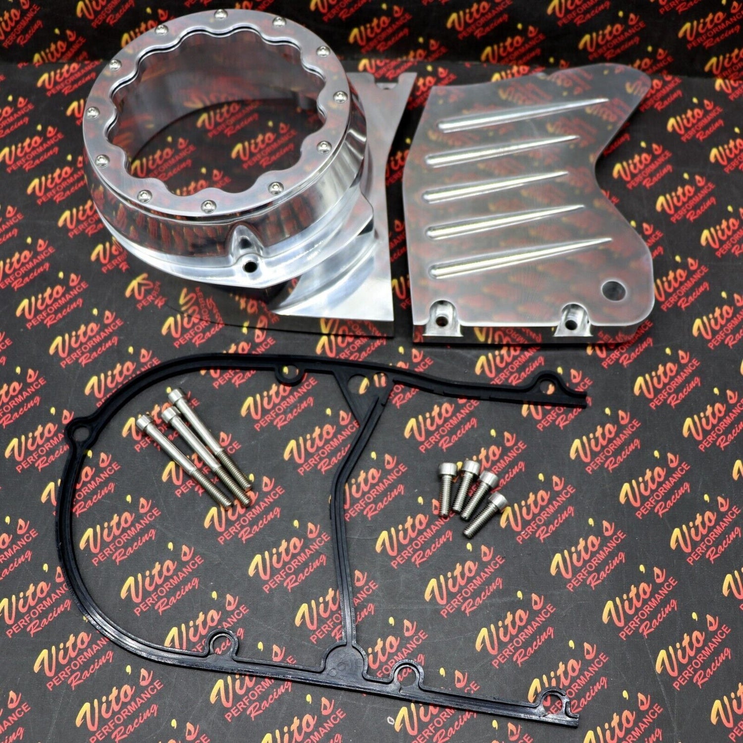 BILLET ALUMINUM STATOR COVER CLEAR WINDOW + 2 INSERTS FOR YAMAHA BANSHEE SILVER 4