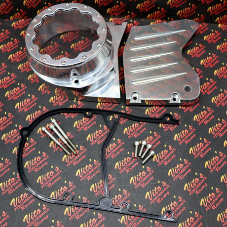 BILLET ALUMINUM STATOR COVER CLEAR WINDOW + 2 INSERTS FOR YAMAHA BANSHEE SILVER 4