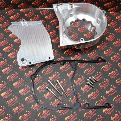 BILLET ALUMINUM STATOR COVER CLEAR WINDOW + 2 INSERTS FOR YAMAHA BANSHEE SILVER 7