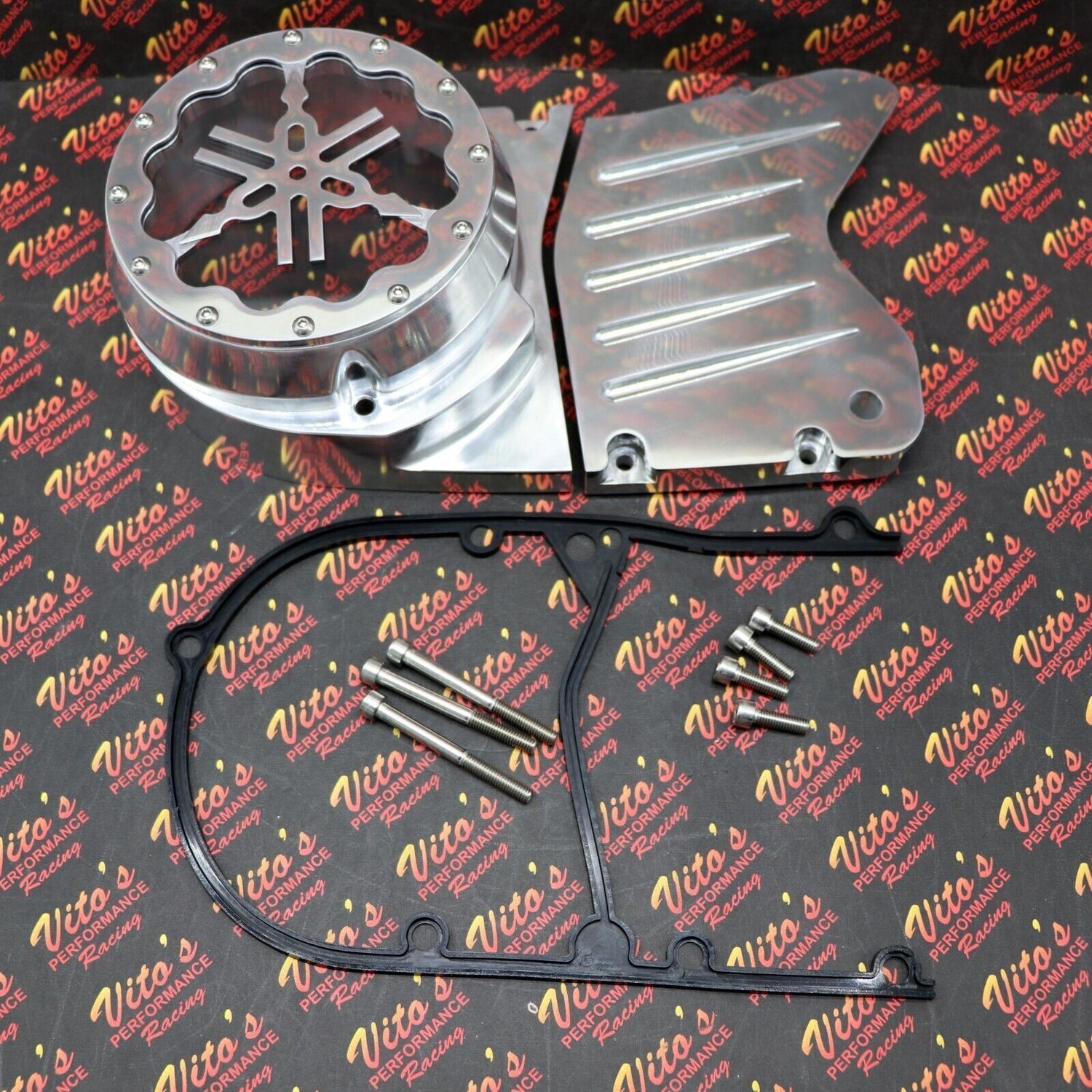 BILLET ALUMINUM STATOR COVER CLEAR WINDOW + 2 INSERTS FOR YAMAHA BANSHEE SILVER 8