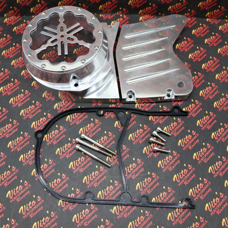 BILLET ALUMINUM STATOR COVER CLEAR WINDOW + 2 INSERTS FOR YAMAHA BANSHEE SILVER 8