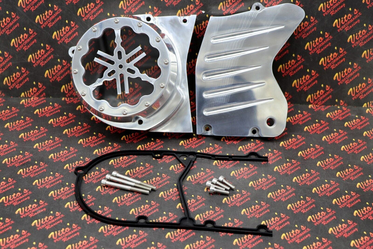 BILLET ALUMINUM STATOR COVER CLEAR WINDOW + 2 INSERTS FOR YAMAHA BANSHEE SILVER 9