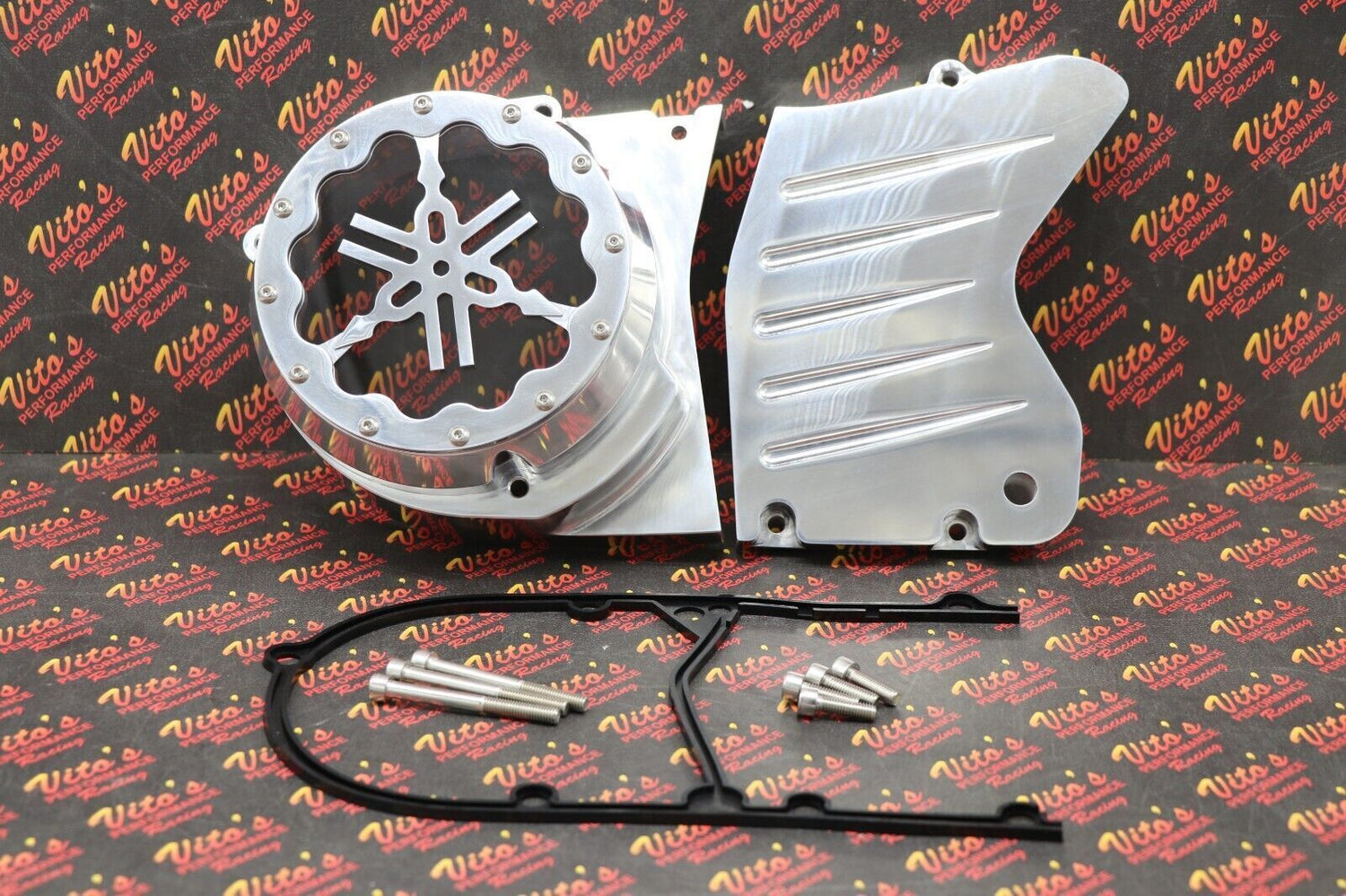 BILLET ALUMINUM STATOR COVER CLEAR WINDOW + 2 INSERTS FOR YAMAHA BANSHEE SILVER 10