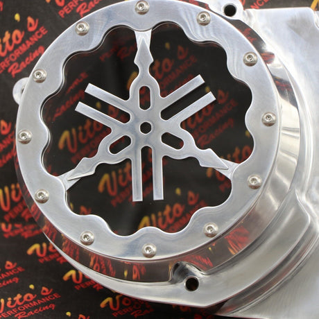 BILLET ALUMINUM STATOR COVER CLEAR WINDOW + 2 INSERTS FOR YAMAHA BANSHEE SILVER 11