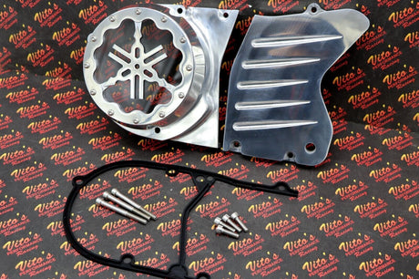 BILLET ALUMINUM STATOR COVER CLEAR WINDOW + 2 INSERTS FOR YAMAHA BANSHEE SILVER 12