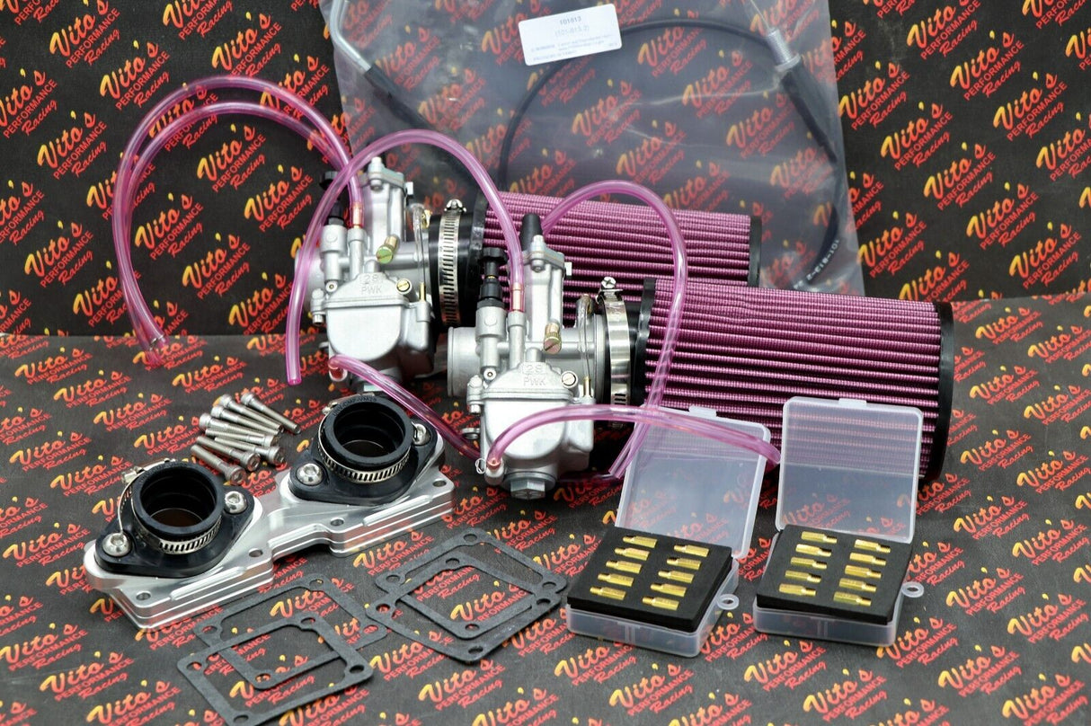 2 x 28mm carburetor + throttle cable carbs Banshee K+N filters + intakes jet kit 5