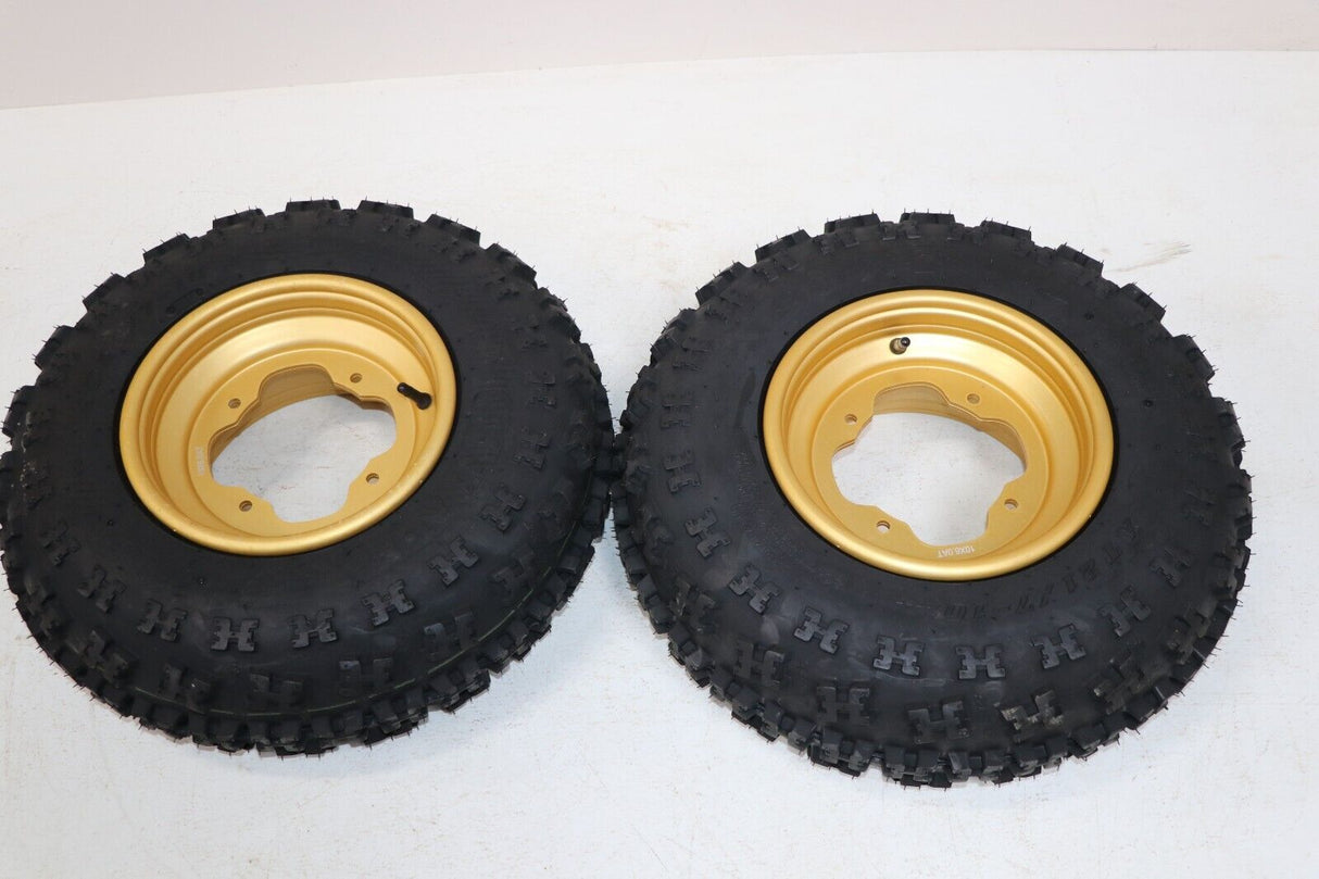 NEW 21x7x10 front tires + wheels rims Yamaha Banshee Raptor YFZ450 GOLD 2