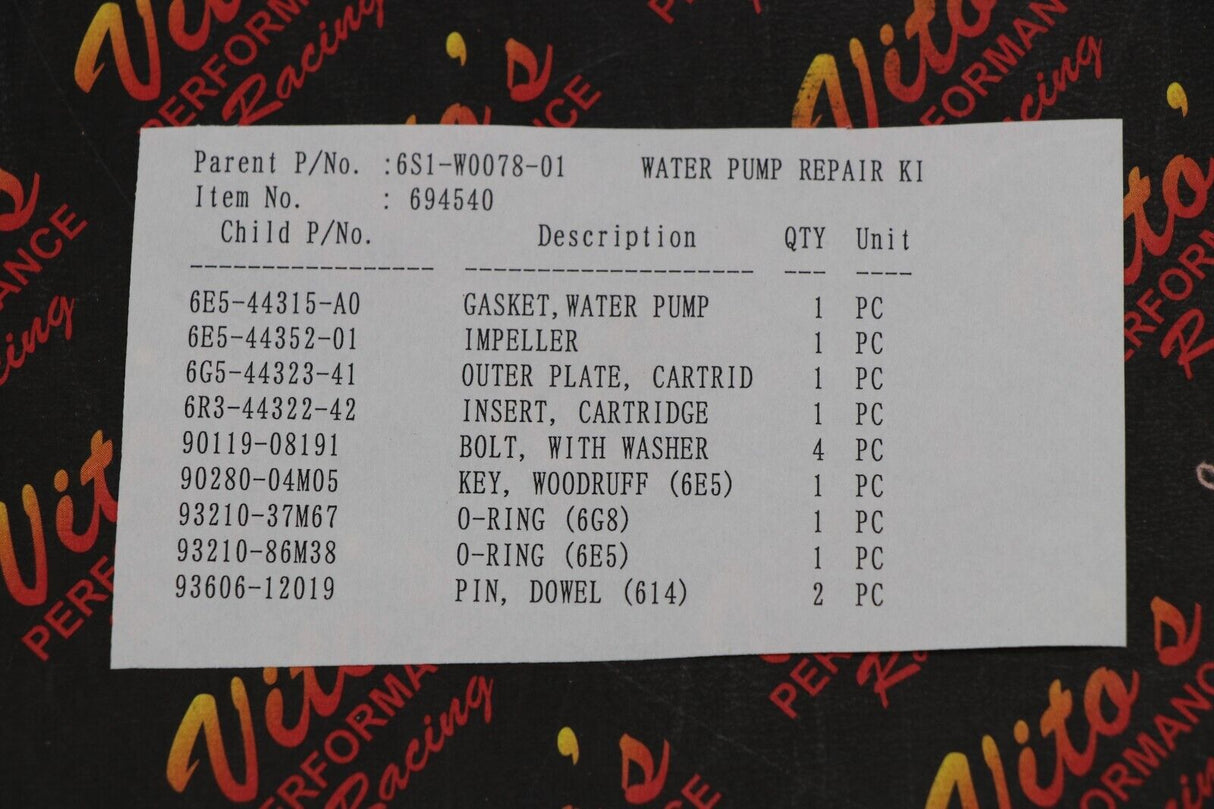 6S1-W0078-00-00 YAMAHA WATER PUMP REPAIR KIT 6S1W00780000 NEW GENUINE OEM PART 12