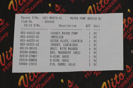 6S1-W0078-00-00 YAMAHA WATER PUMP REPAIR KIT 6S1W00780000 NEW GENUINE OEM PART 12