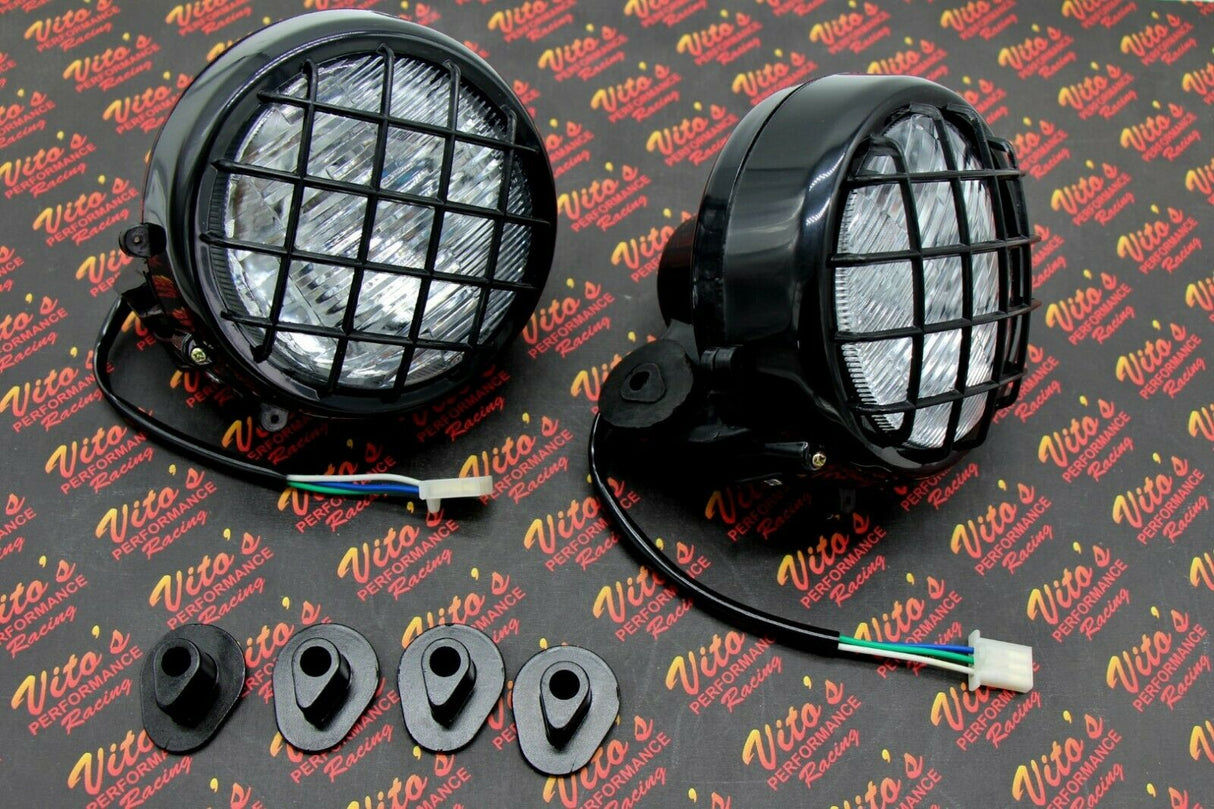 2 x NEW Headlights Yamaha Banshee lens bulbs lights grills 1996-2001 + COLLARS 3