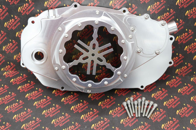 Billet aluminum Yamaha Banshee lock up CLUTCH COVER clear window dipstick LOGO 1