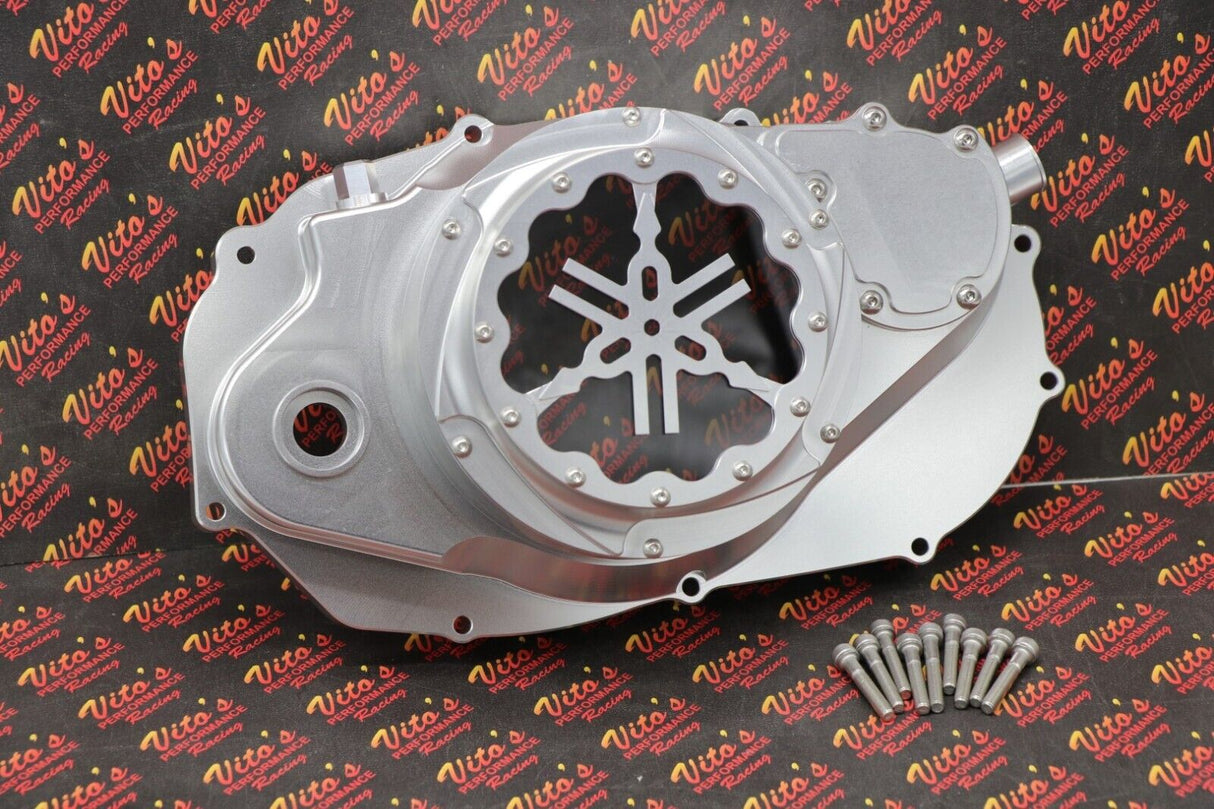 Billet aluminum Yamaha Banshee lock up CLUTCH COVER clear window dipstick LOGO 2