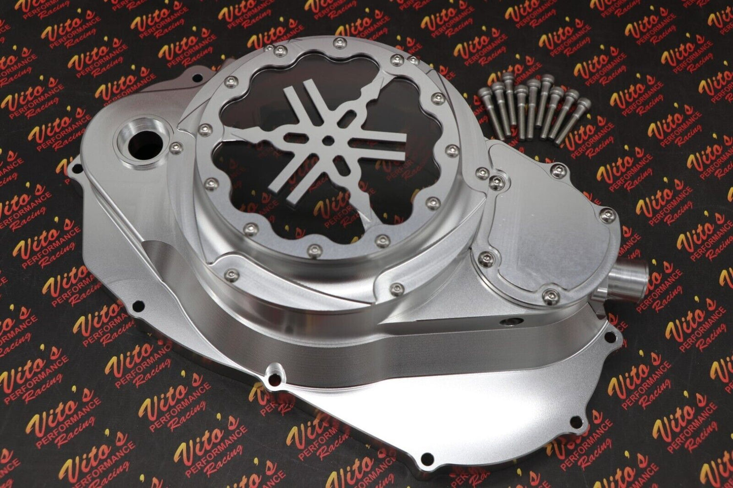 Billet aluminum Yamaha Banshee lock up CLUTCH COVER clear window dipstick LOGO 4