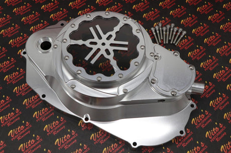 Billet aluminum Yamaha Banshee lock up CLUTCH COVER clear window dipstick LOGO 4
