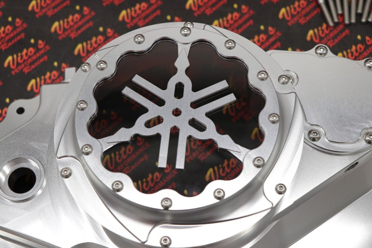 Billet aluminum Yamaha Banshee lock up CLUTCH COVER clear window dipstick LOGO 7