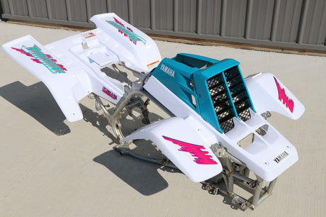 Yamaha Banshee fenders + gas tank plastic + grill + graphics WHITE + TEAL 1992 2