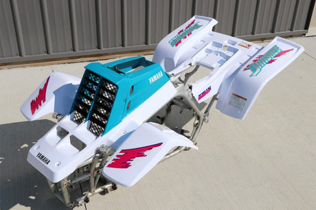 Yamaha Banshee fenders + gas tank plastic + grill + graphics WHITE + TEAL 1992 3