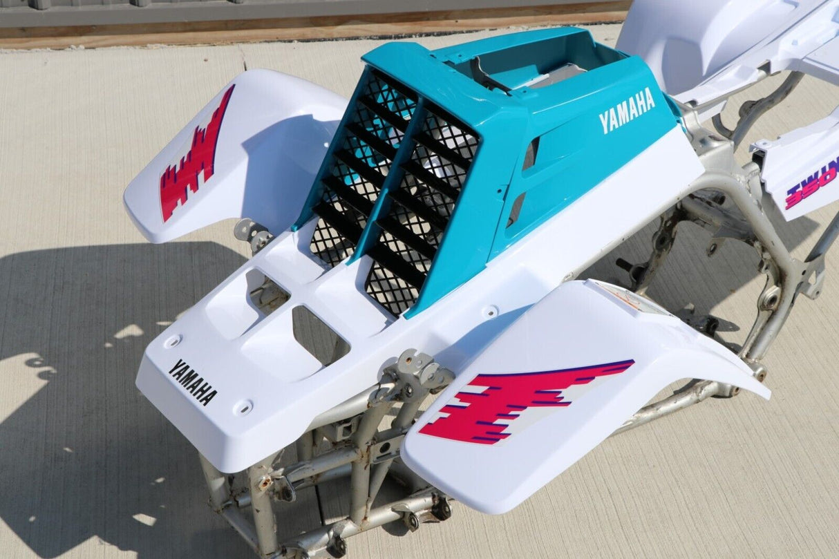 Yamaha Banshee fenders + gas tank plastic + grill + graphics WHITE + TEAL 1992 4