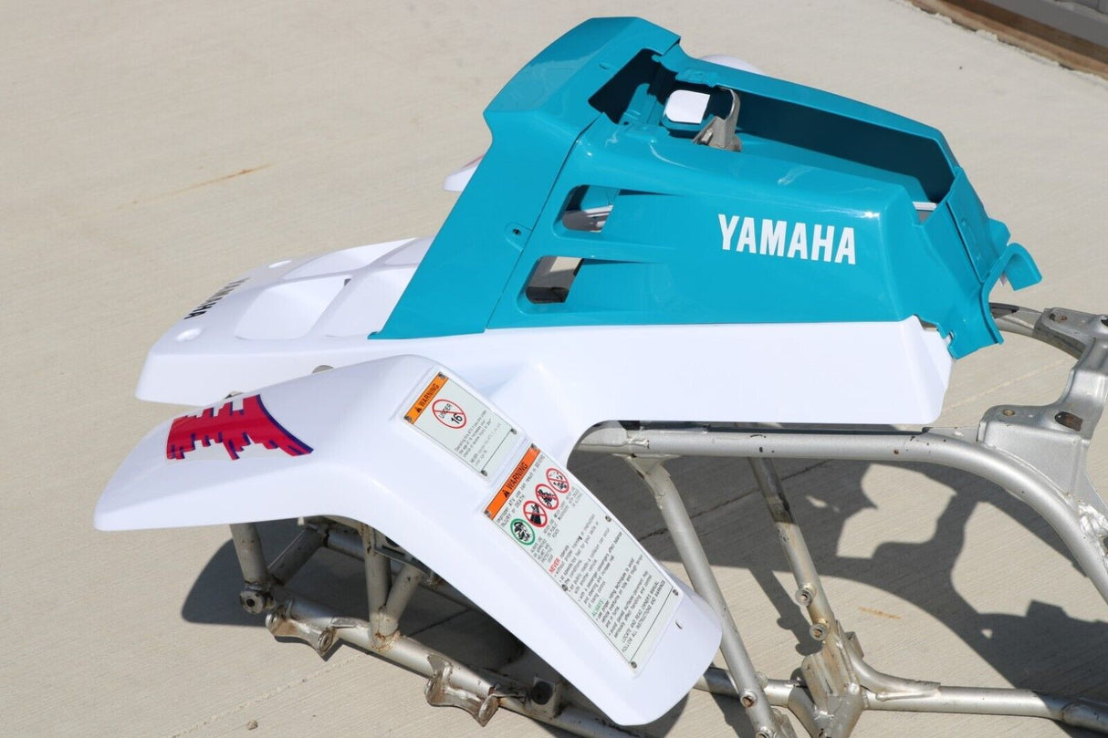 Yamaha Banshee fenders + gas tank plastic + grill + graphics WHITE + TEAL 1992 8