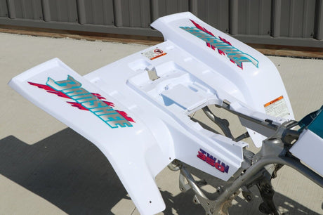 Yamaha Banshee fenders + gas tank plastic + grill + graphics WHITE + TEAL 1992 12